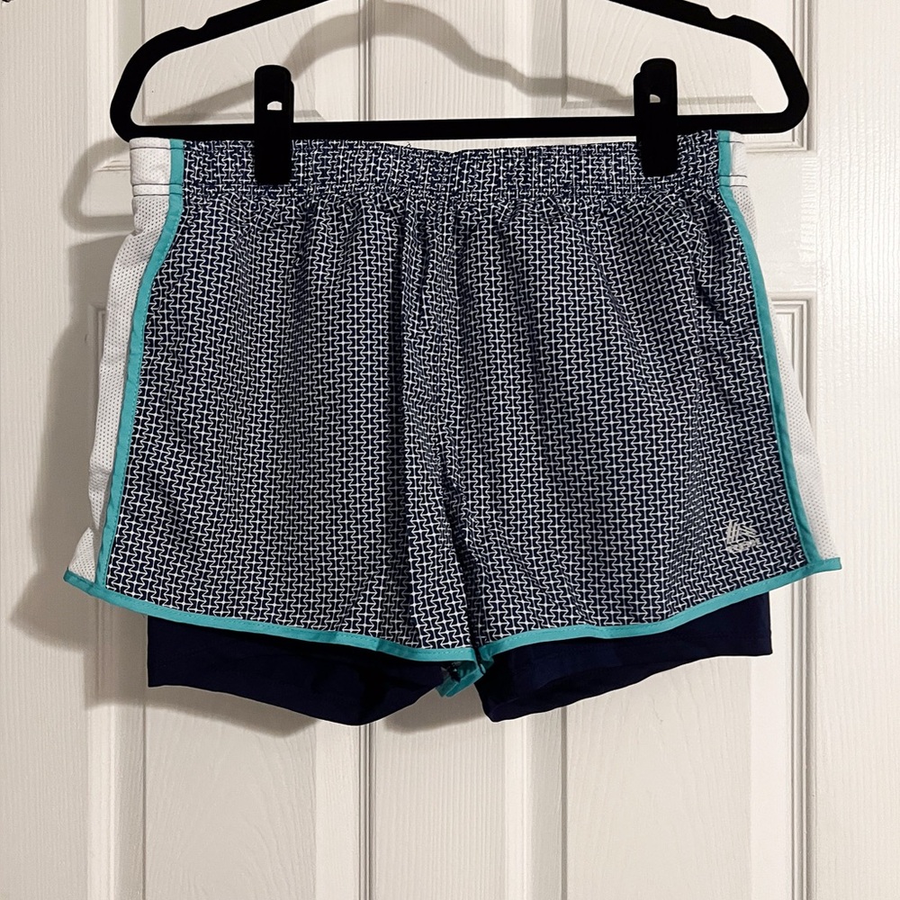 RBX Navy, White & Teal Patterned Athletic Shorts